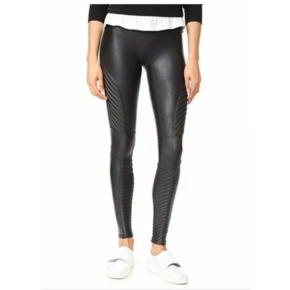 SPANX Faux Leather Moto Leggings Womens Medium Black Outdoor Biker Grunge Punk